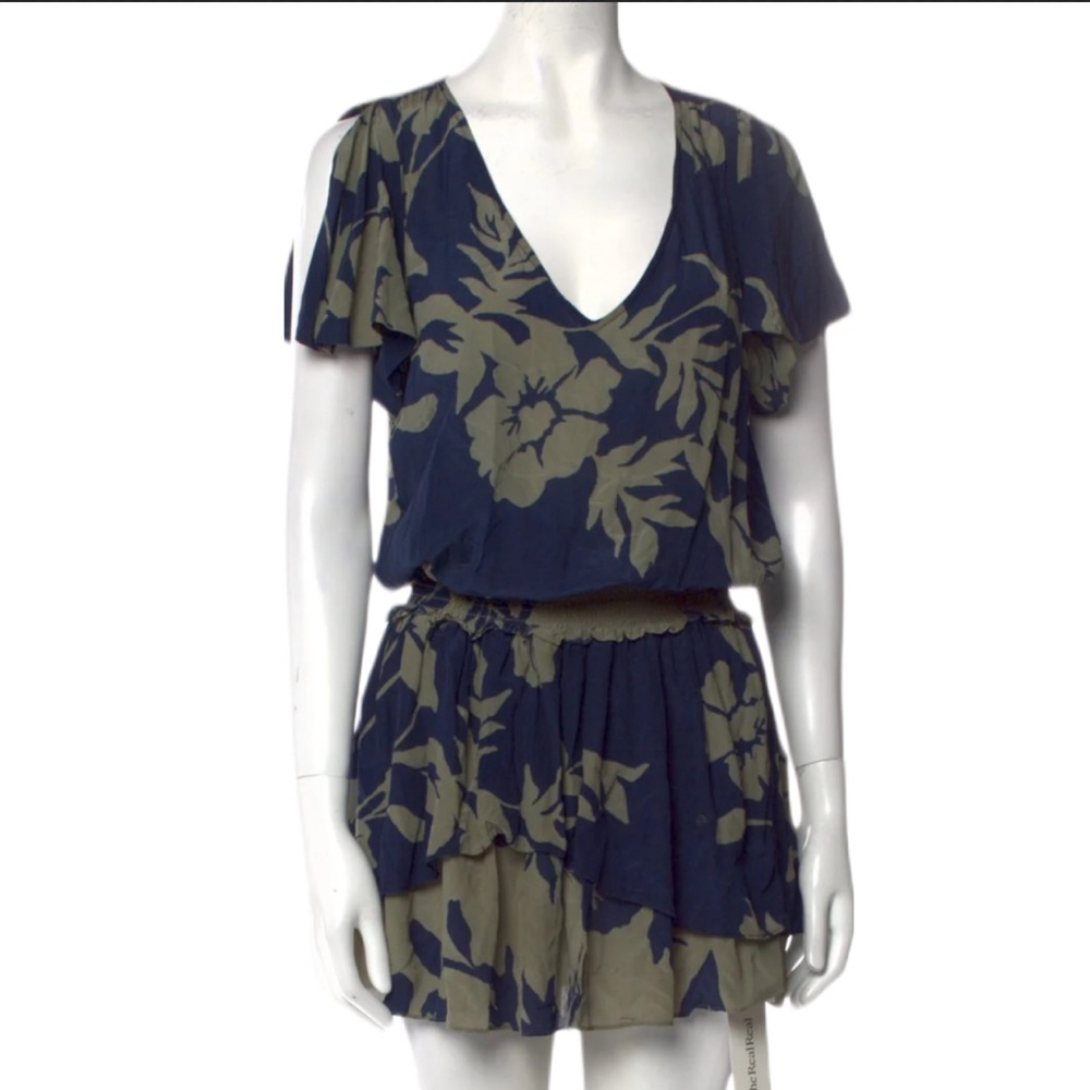 Ramy Brook Navy and Olive Floral Mini Dress